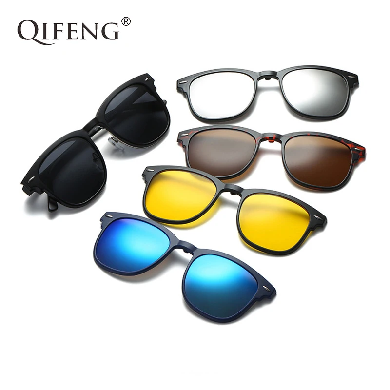 QIFENG Optical Spectacle Frame Men Women With 5 Clip On Sunglasses Polarized Magnetic Glasses For Male Myopia Eyeglasses QF122
QIFENG Optical Spectacle Frame Men Women With 5 Clip On Sunglasses Polarized Magnetic Glasses For Male Myopia Eyeglasses QF122