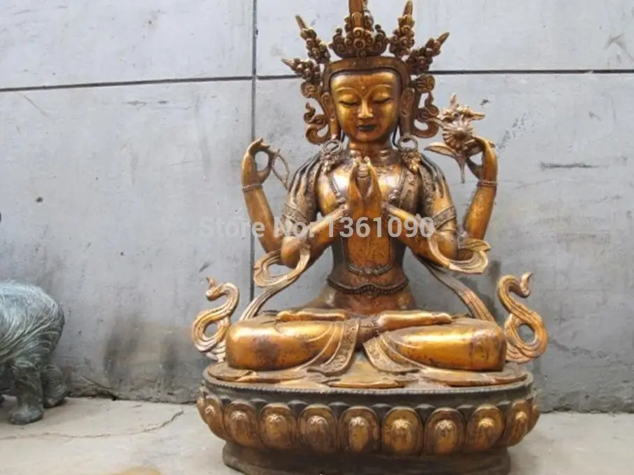 xd 00653 38"Huge Tibet Buddhism Fane Bronze Four-armed Kwan-Yin Avalokitesvara Buddha
xd 00653 38"Huge Tibet Buddhism Fane Bronze Four-armed Kwan-Yin Avalokitesvara Buddha