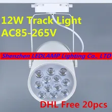 Lowest Price! 12W LED Track Light Track Lamp Rail Spot Light White/Black Shell 85-265V Warm White/Cold White DHL/Fedex 20pcs
