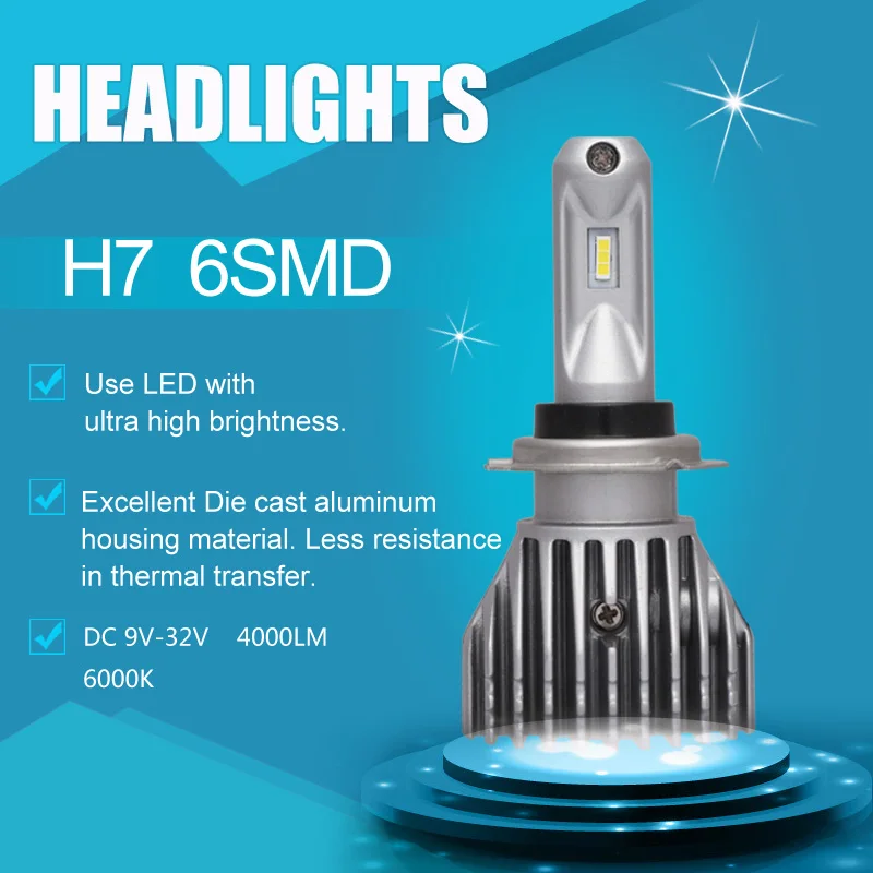 New Pattern No Fan Automotive Truck Motorcycle H7 6SMD LED Head Light Super Bright 40W 8000LM 6000K White DC 9 V 36V
New Pattern No Fan Automotive Truck Motorcycle H7 6SMD LED Head Light Super Bright 40W 8000LM 6000K White DC 9 V 36V