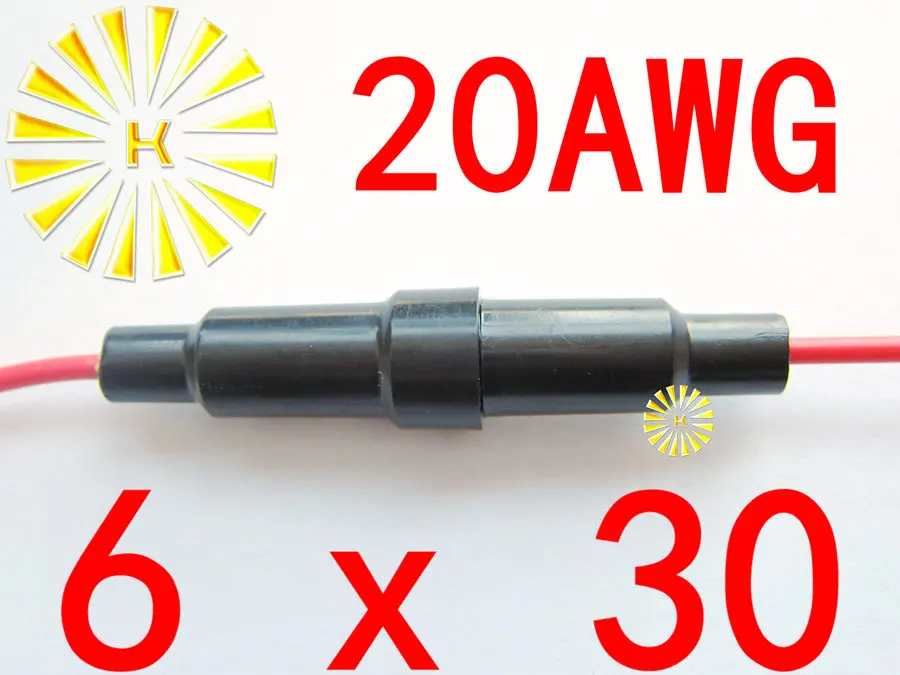 #20 Wire 6*30mm Black Plastic Fuse Holder With 20AWG Red Cable x 200PCS