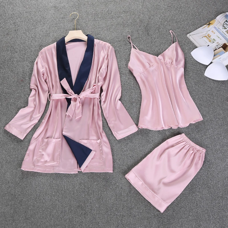 New Arrival Ladies Silk Satin Robe Pajama Set 3 Pieces Pink Bathrobe Set V-neck Sleepwear Set Summer Home Clothing For Women
New Arrival Ladies Silk Satin Robe Pajama Set 3 Pieces Pink Bathrobe Set V-neck Sleepwear Set Summer Home Clothing For Women