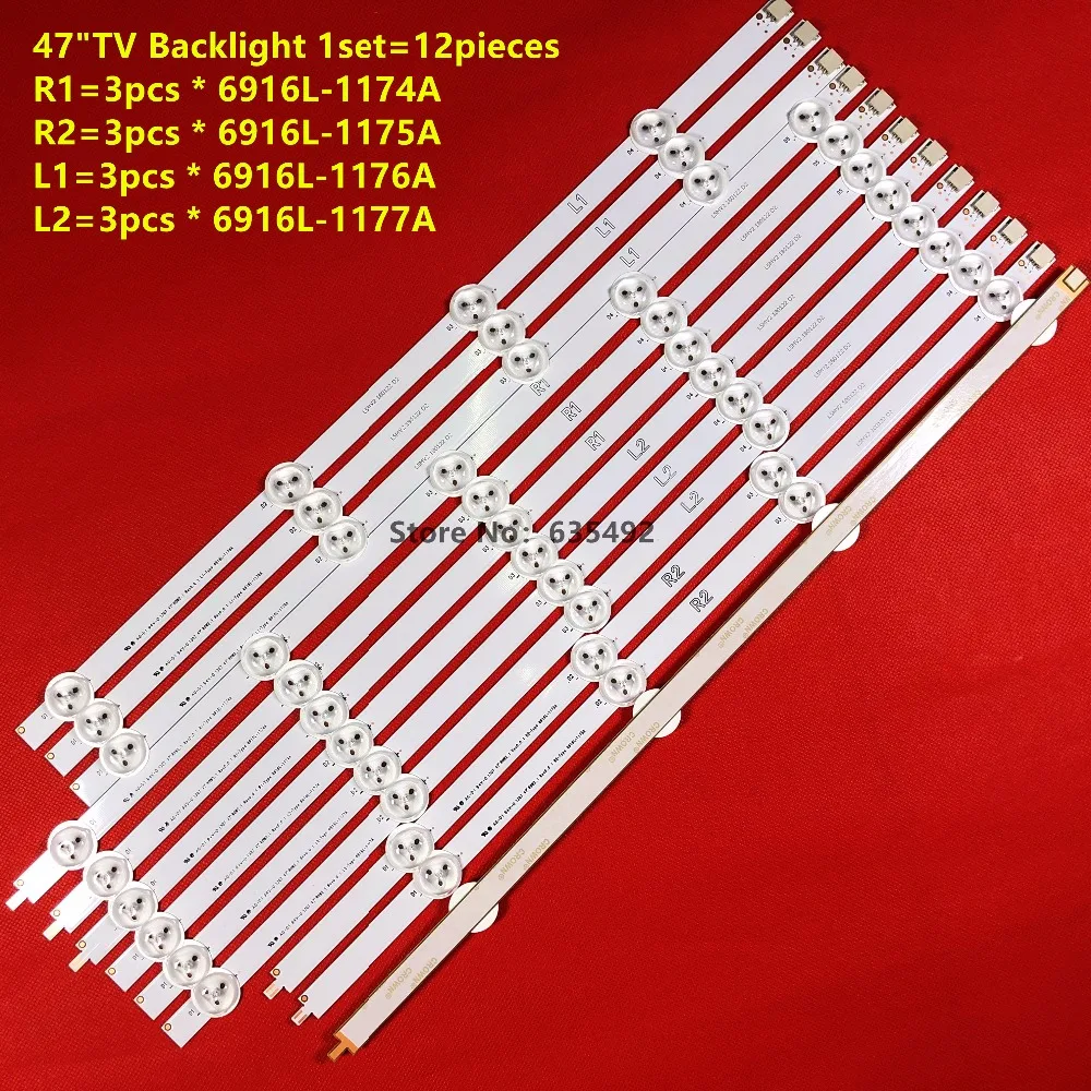 New LED Strip 6916L-1174A 6916L-1175A 6916L-1176A 6916L-1177A For 47inch 47LN540S G 47LP360C 47LN519C 47LN631 47WL10MS 47LE5500
New LED Strip 6916L-1174A 6916L-1175A 6916L-1176A 6916L-1177A For 47inch 47LN540S G 47LP360C 47LN519C 47LN631 47WL10MS 47LE5500