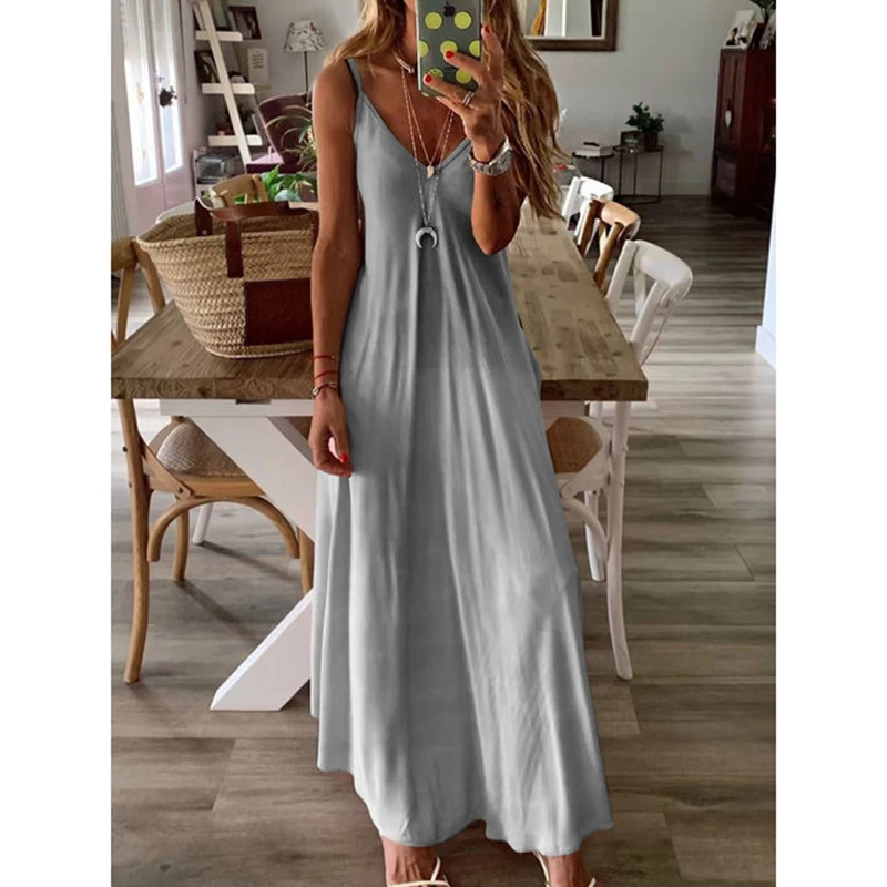 Solid color v neck dress women Spaghetti strap draped summer beach dress 2019 Casual long maxi dresses robe femme vestidos mujer
Solid color v neck dress women Spaghetti strap draped summer beach dress 2019 Casual long maxi dresses robe femme vestidos mujer