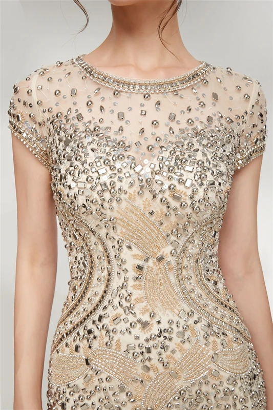Mermaid Evening Dress Champagne 2019 New Elegant Scoop Short Sleeve Formal Gowns Prom Beading Crystal Tull vestido de festa
Mermaid Evening Dress Champagne 2019 New Elegant Scoop Short Sleeve Formal Gowns Prom Beading Crystal Tull vestido de festa