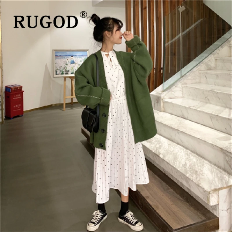 Женский вязаный свитер RUGOD однобортный Кардиган с v образным вырезом Осень