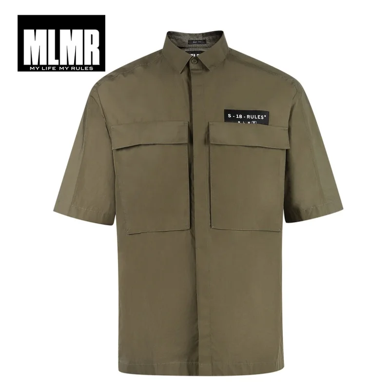 MLMR Мужская рубашка из 100% хлопка с заплатками и короткими рукавами 218204504 | одежда