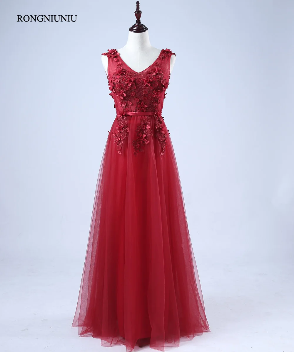 2017 Bridesmaid Dresses Long Tulle Plus Size V-neck Burgundy Beading Appliques Flowers Vestido De Festa For Wedding Party Dress
2017 Bridesmaid Dresses Long Tulle Plus Size V-neck Burgundy Beading Appliques Flowers Vestido De Festa For Wedding Party Dress