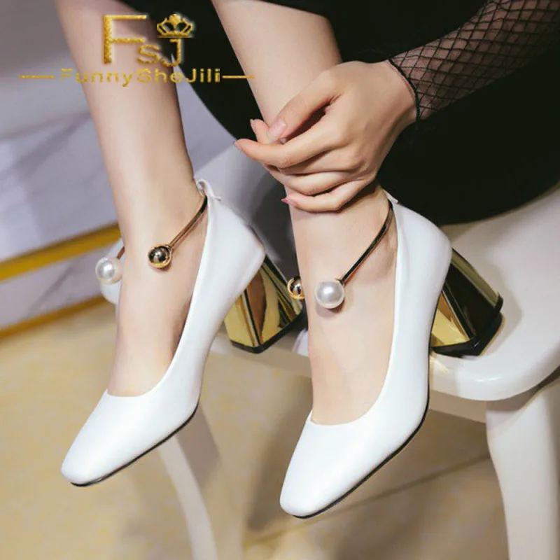 White Ankle Strap Heels Cute Block Heel Pumps with Pearls Spring Summer Autumn Childrens Day Fashion Women Shoes FSJ Elegant
White Ankle Strap Heels Cute Block Heel Pumps with Pearls Spring Summer Autumn Childrens Day Fashion Women Shoes FSJ Elegant