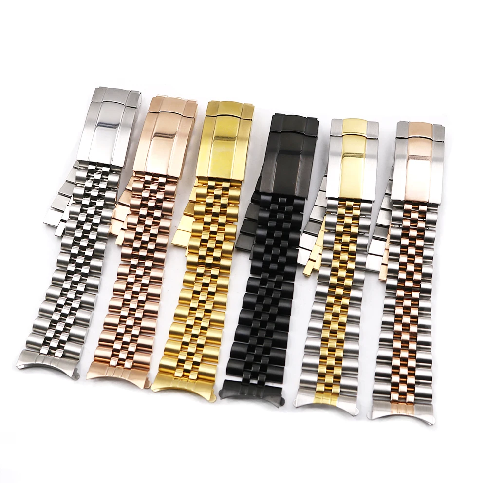 Rolamy 19 20mm Watch Band Strap Stainless Steel For Datejust Hollow Curved End Screw Links Replacement Jubilee Watchband | Наручные часы