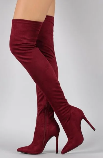 Sexy Burgundy Suede Over The Knee Thigh High Boots Pointed Toe Slim Fit Zipper Women High Boots Plus Size 11 Customized
Sexy Burgundy Suede Over The Knee Thigh High Boots Pointed Toe Slim Fit Zipper Women High Boots Plus Size 11 Customized