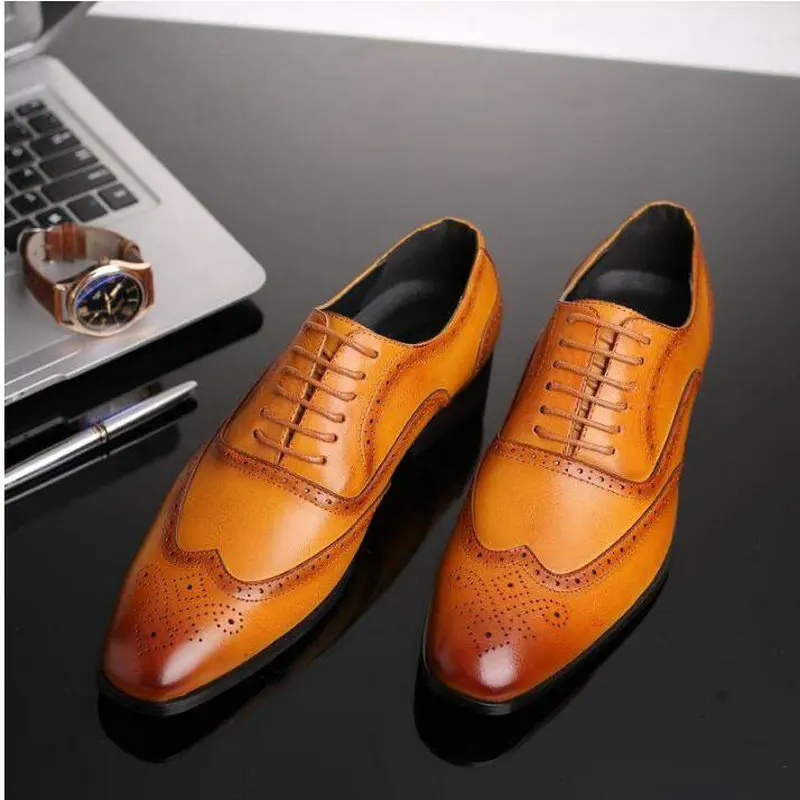 Fashion Pointed Toe Lace Up Men's Business Casual Shoes Brown Black Leather Oxfords Shoes Mens Dress Shoes Big Size A51-98
Fashion Pointed Toe Lace Up Men's Business Casual Shoes Brown Black Leather Oxfords Shoes Mens Dress Shoes Big Size A51-98