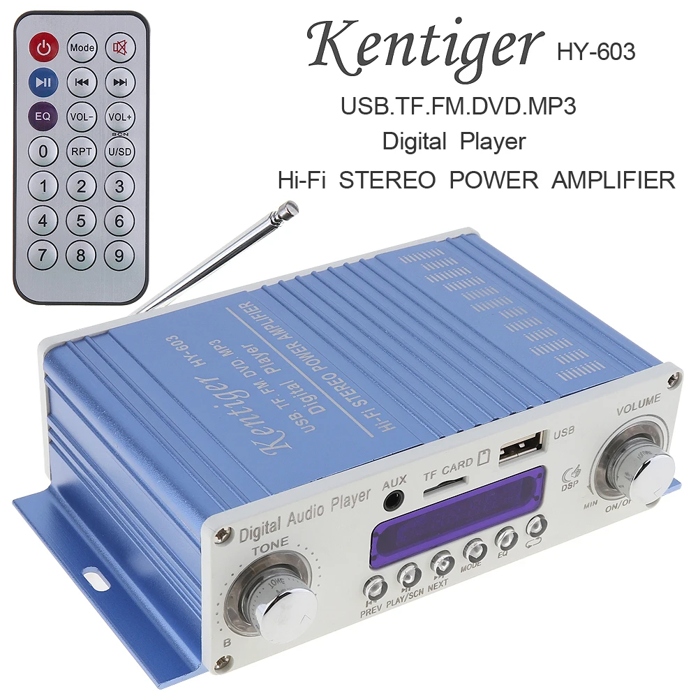 Kentiger HI-FI Digital Audio Player Car Amplifier FM Radio Stereo Player Support SD / USB / DVD / MP3 Input with Remote Control
Kentiger HI-FI Digital Audio Player Car Amplifier FM Radio Stereo Player Support SD / USB / DVD / MP3 Input with Remote Control