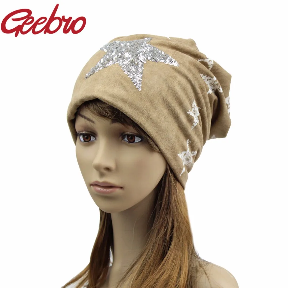Geebro Brand 2017 New Year Women Hats Women's Winter Fur Natural Beanies Skullies Full Star Funny Hat For Girls Headwear JS275 |