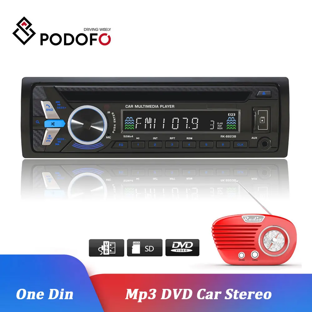 Podofo Авторадио автомобиля Радио Стерео dvd-плеер Bluetooth 12 в автомобильный стерео