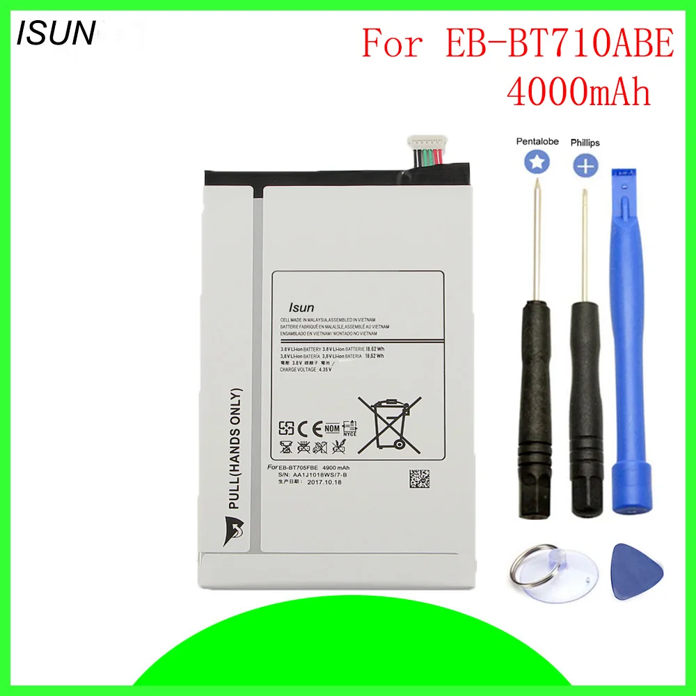 Аккумулятор Isun 4000 мАч, для Samsung Galaxy Tab S2 8.0, T710, T715, T715C, T719C, T815, T810, T813, SM T713N, EB-BT710ABE, инструменты для ремонта
Аккумулятор Isun 4000 мАч, для Samsung Galaxy Tab S2 8.0, T710, T715, T715C, T719C, T815, T810, T813, SM T713N, EB-BT710ABE, инструменты для ремонта