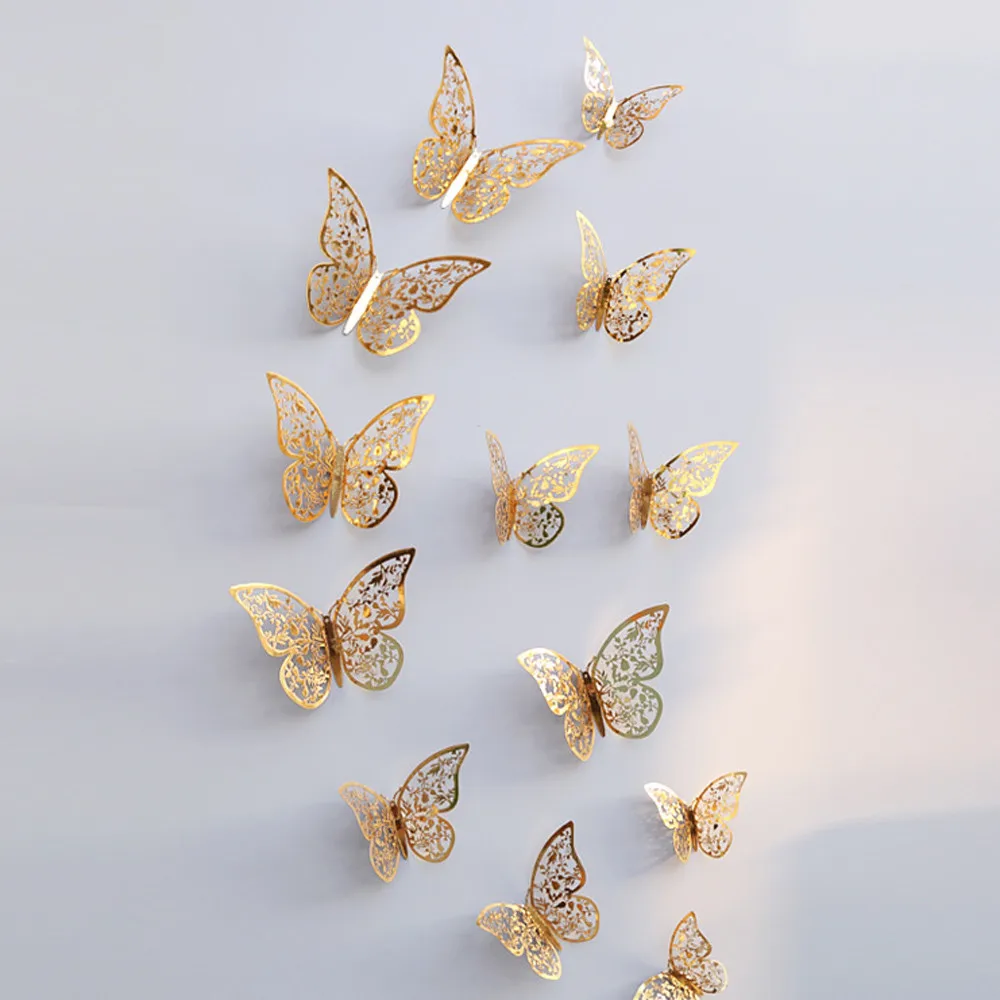 12 шт. 3D обои полые настенные наклейки бабочка на холодильник для украшения дома