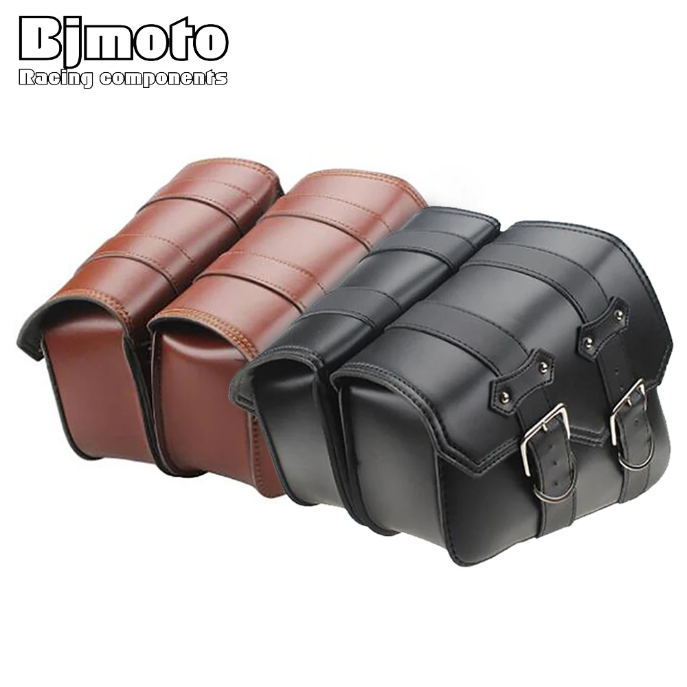 

BJMOTO 2x Universal Motorcycle Saddle bags Cruiser Side Storage Tool Pouches For Harley Sportster XL883 XL1200 BAG-006-BK