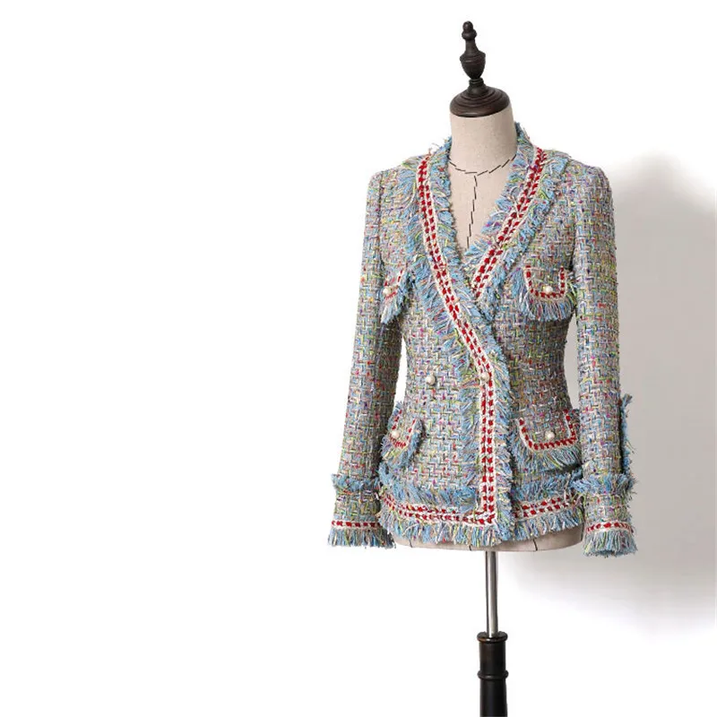 Handmade Luxury Blazer Suits for Women Fashion Tweed V Neck Double Breasted Pearl Buttons Tassel Short Blazers Coat
Handmade Luxury Blazer Suits for Women Fashion Tweed V Neck Double Breasted Pearl Buttons Tassel Short Blazers Coat