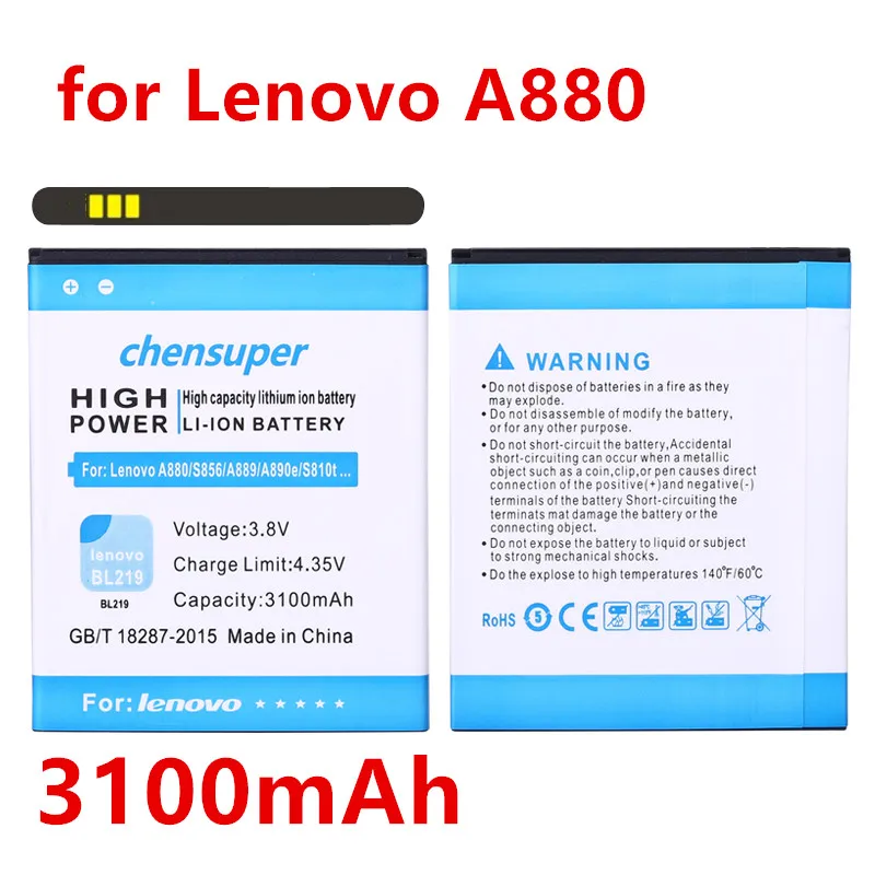 chensuper 3100mAh BL219 Battery For Lenovo A916 A880 A889 A890E S810T Replacement Repair Parts Accessory Cellphone
chensuper 3100mAh BL219 Battery For Lenovo A916 A880 A889 A890E S810T Replacement Repair Parts Accessory Cellphone