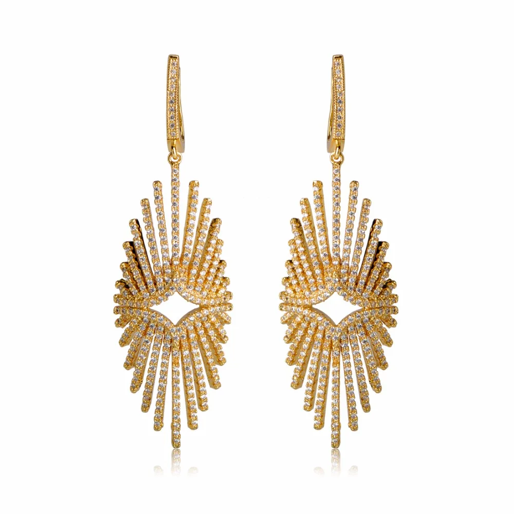 Dazz Exaggerated Gothic Radial Shape Drop Earrings For Women CZ Zircon Copper Gold Color Wedding Bridal Aretes Mujer Bijoux
Dazz Exaggerated Gothic Radial Shape Drop Earrings For Women CZ Zircon Copper Gold Color Wedding Bridal Aretes Mujer Bijoux