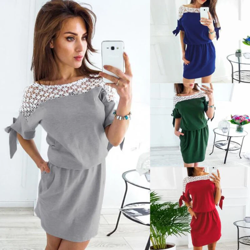 Solid Dress 2018 Women New Fashion Four Colors Casual Style Lace Splicing Dress Short Elegant Vintage Party Dresses Vestidos
Solid Dress 2018 Women New Fashion Four Colors Casual Style Lace Splicing Dress Short Elegant Vintage Party Dresses Vestidos