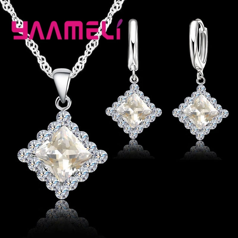 New Fashion Multiple Color Square Crystal Necklaces/Pendants/Earrings 925 Sterling Silver Jewelry Set For Women
New Fashion Multiple Color Square Crystal Necklaces/Pendants/Earrings 925 Sterling Silver Jewelry Set For Women
