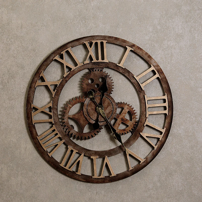 retro creative wooden Industrial gear modeling clock vintage quartz mute clock home wall decor
retro creative wooden Industrial gear modeling clock vintage quartz mute clock home wall decor