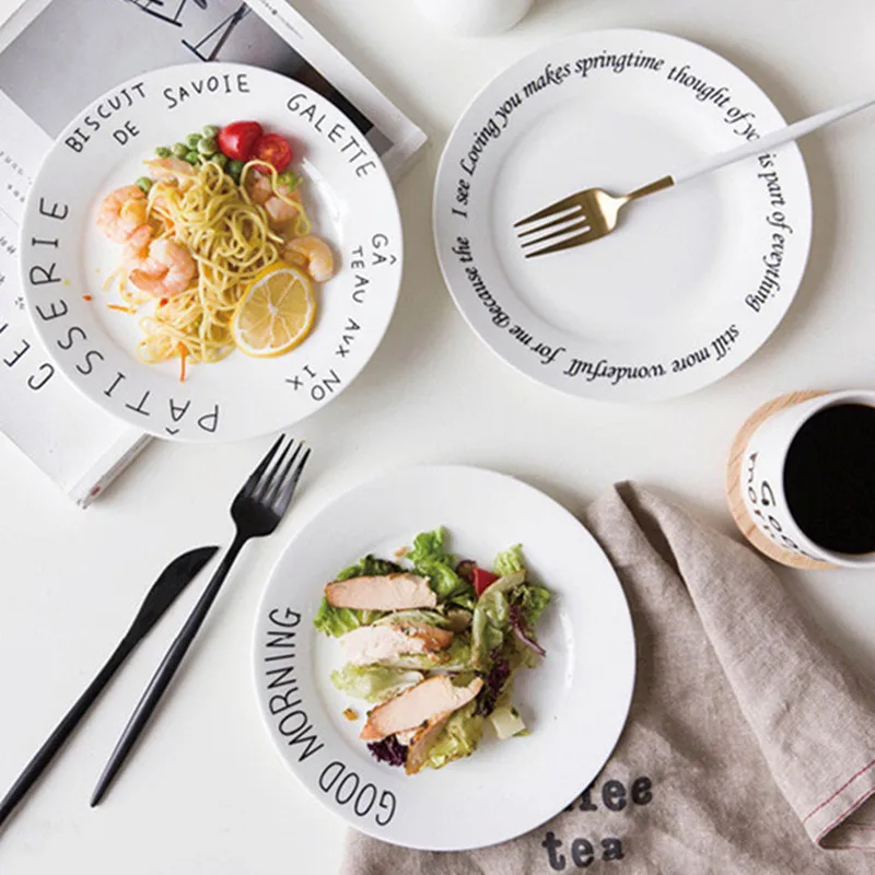 8 Inch Round Letter Ceramic Plate Brief Porcelain Breakfast Dinner Plate Western Style Steak Fruit Nuts Tray Party Snack Dishes
8 Inch Round Letter Ceramic Plate Brief Porcelain Breakfast Dinner Plate Western Style Steak Fruit Nuts Tray Party Snack Dishes