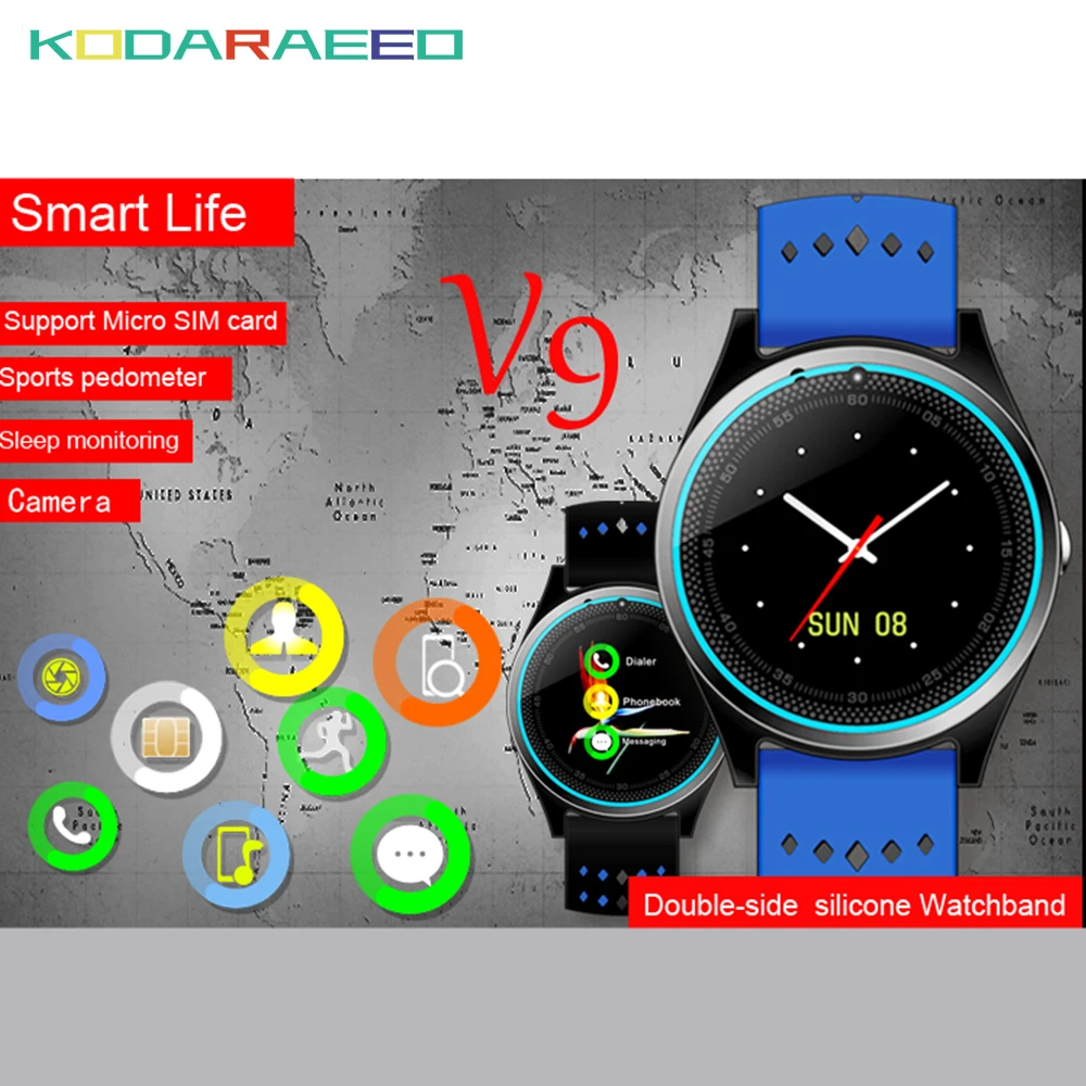 Смарт-часы V9 с камерой Bluetooth Smartwatch телефоном sim-картой наручные часы для Android IOS