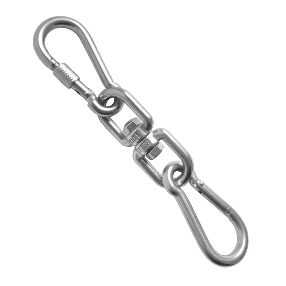 304 Stainless Steel M8 Double Ended Swivel Eye Hook and Safety Carabiner Spring Snap Hook Swivel Shackle Ring Connector Set of 3
304 Stainless Steel M8 Double Ended Swivel Eye Hook and Safety Carabiner Spring Snap Hook Swivel Shackle Ring Connector Set of 3