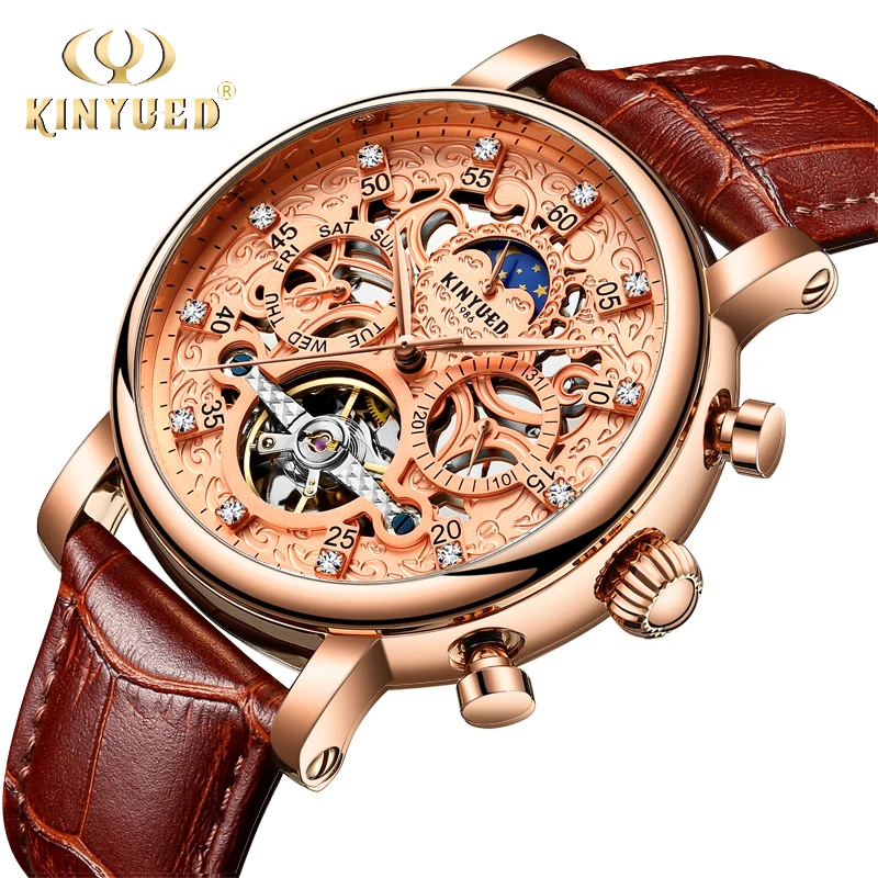 KINYUED 2019 New Top Luxury Mens Automatic Mechanical Watch Tourbillon Skeleton Watch Moon Phase Rose Gold Watches montre homme
KINYUED 2019 New Top Luxury Mens Automatic Mechanical Watch Tourbillon Skeleton Watch Moon Phase Rose Gold Watches montre homme