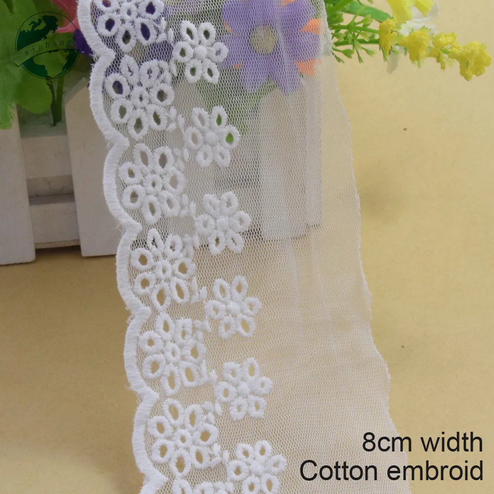 10yards 8cm white cotton embroided lace ribbon guipure trim DIY wedding Accessories dolls lace african french lace applique#3891
10yards 8cm white cotton embroided lace ribbon guipure trim DIY wedding Accessories dolls lace african french lace applique#3891