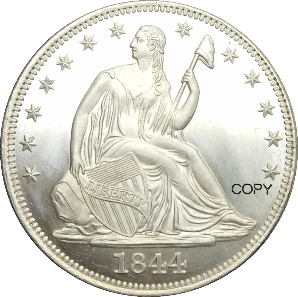 United States Liberty Seated Half Dollars No Motto Above Eagle 1844 Brass Plated Silver Copy Coin
United States Liberty Seated Half Dollars No Motto Above Eagle 1844 Brass Plated Silver Copy Coin