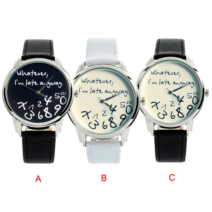 New Fashion Funny Women Men Analog Quartz Whatever,I''m Late Anyway Wrist Watch reloj para mujeres montre pour les femmes
New Fashion Funny Women Men Analog Quartz Whatever,I''m Late Anyway Wrist Watch reloj para mujeres montre pour les femmes