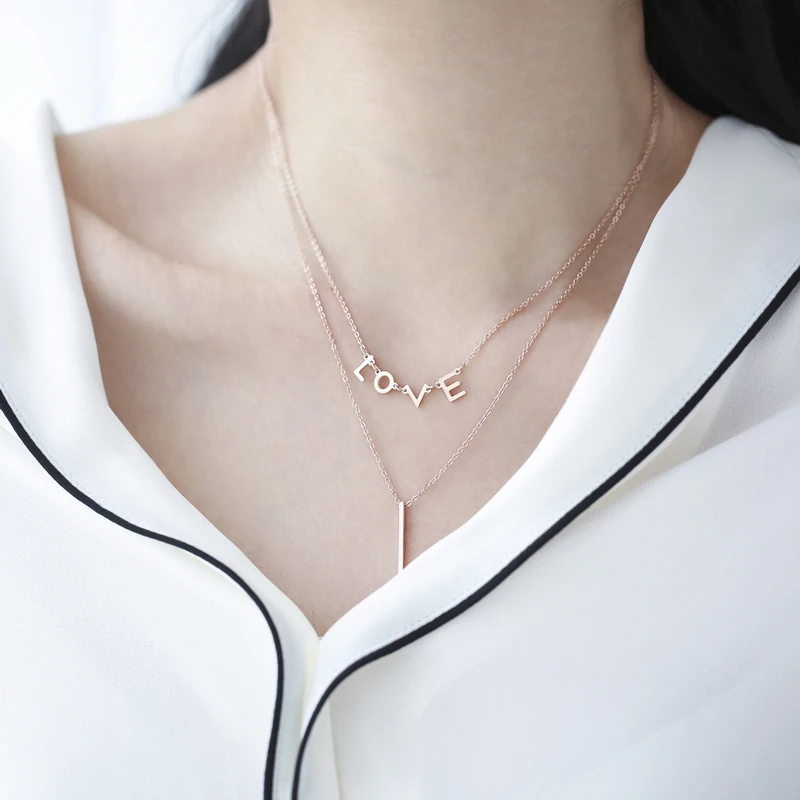 YUN RUO 2018 New Rose Gold Color Double Layer I Love Letter Pendant Necklace Fashion Titanium Steel Woman Jewelry Never Fade
YUN RUO 2018 New Rose Gold Color Double Layer I Love Letter Pendant Necklace Fashion Titanium Steel Woman Jewelry Never Fade