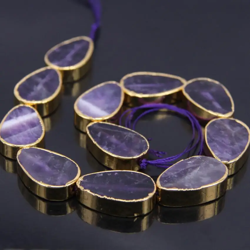 20x30mm Gold Edged Natural Amethysts Flat Teardrop Loose Beads,Purple Crystal Stone Slab Slice Nugget Pendants Nekclace Jewelry
20x30mm Gold Edged Natural Amethysts Flat Teardrop Loose Beads,Purple Crystal Stone Slab Slice Nugget Pendants Nekclace Jewelry