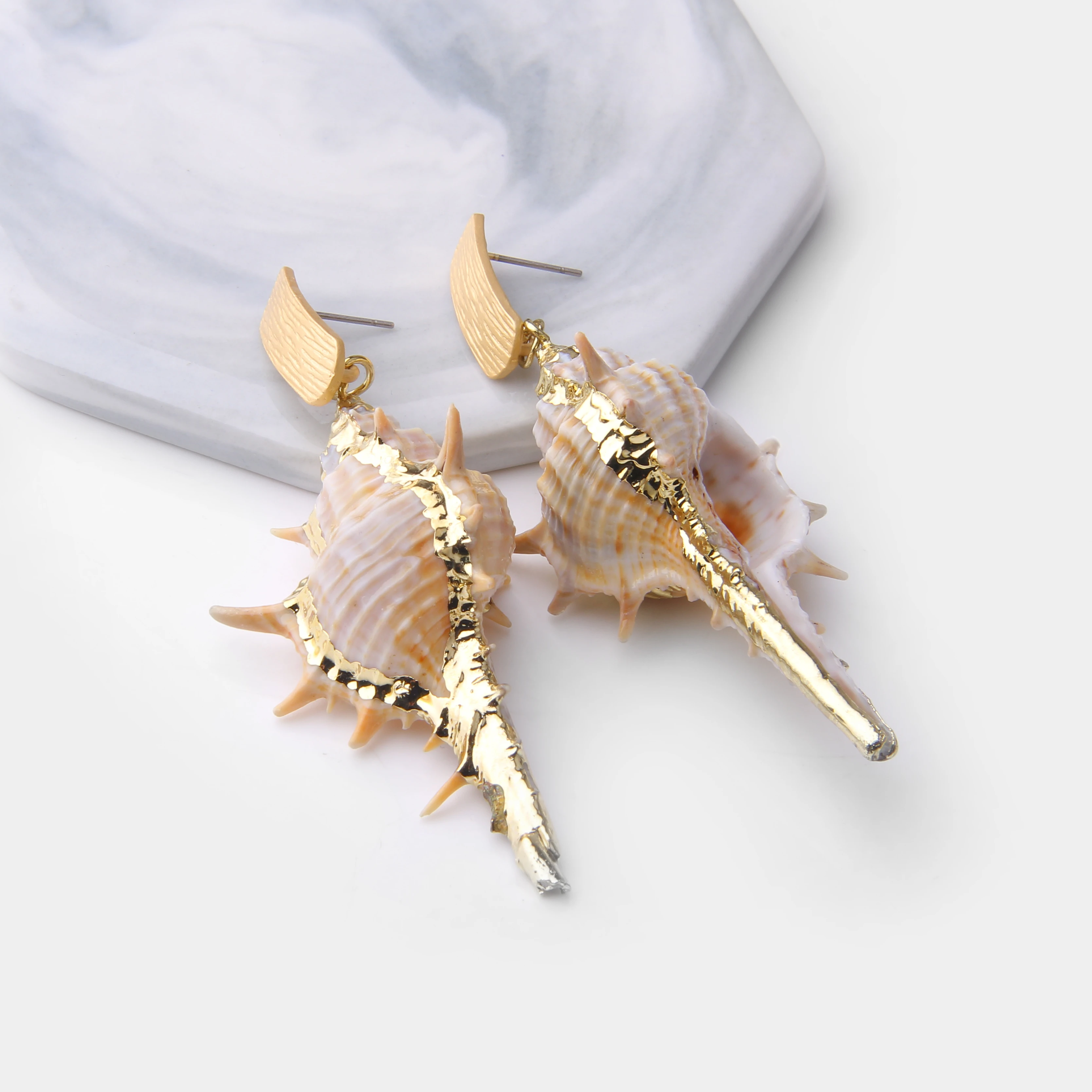 Пляжные морские раковины серьги с каплями женские золотые эффектные ковбойские