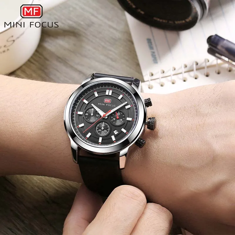MINIFOCUS Chronograph Date analog Men's Watch Workable Quartz Sport Military Genuine leather strap relogio masculino
MINIFOCUS Chronograph Date analog Men's Watch Workable Quartz Sport Military Genuine leather strap relogio masculino