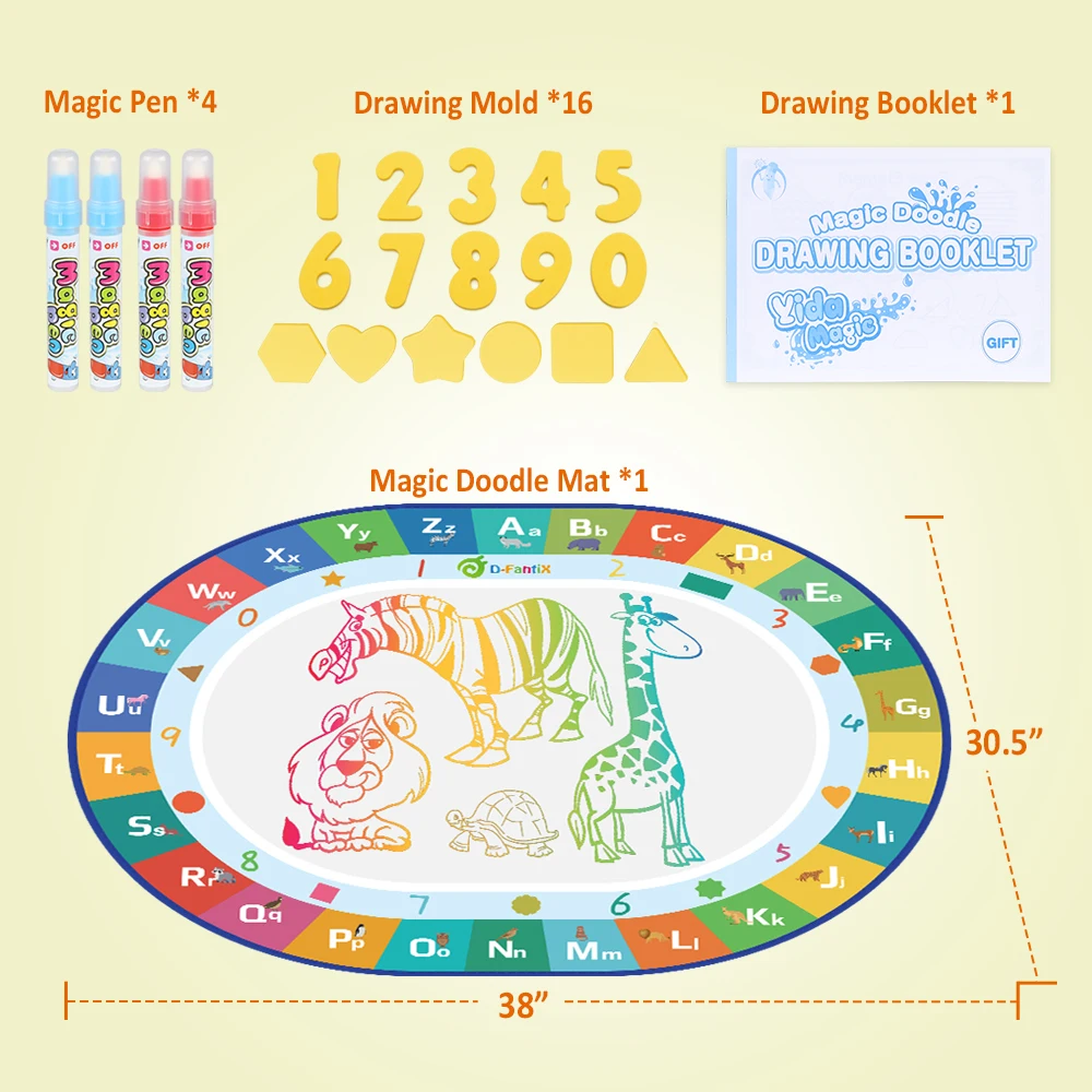 D-FantiX Water Doodle Mat Large Water Drawing Mat Kids Magic Doodle Board Painting Writing Pad with 4 Magic Pen Educational Toys
D-FantiX Water Doodle Mat Large Water Drawing Mat Kids Magic Doodle Board Painting Writing Pad with 4 Magic Pen Educational Toys