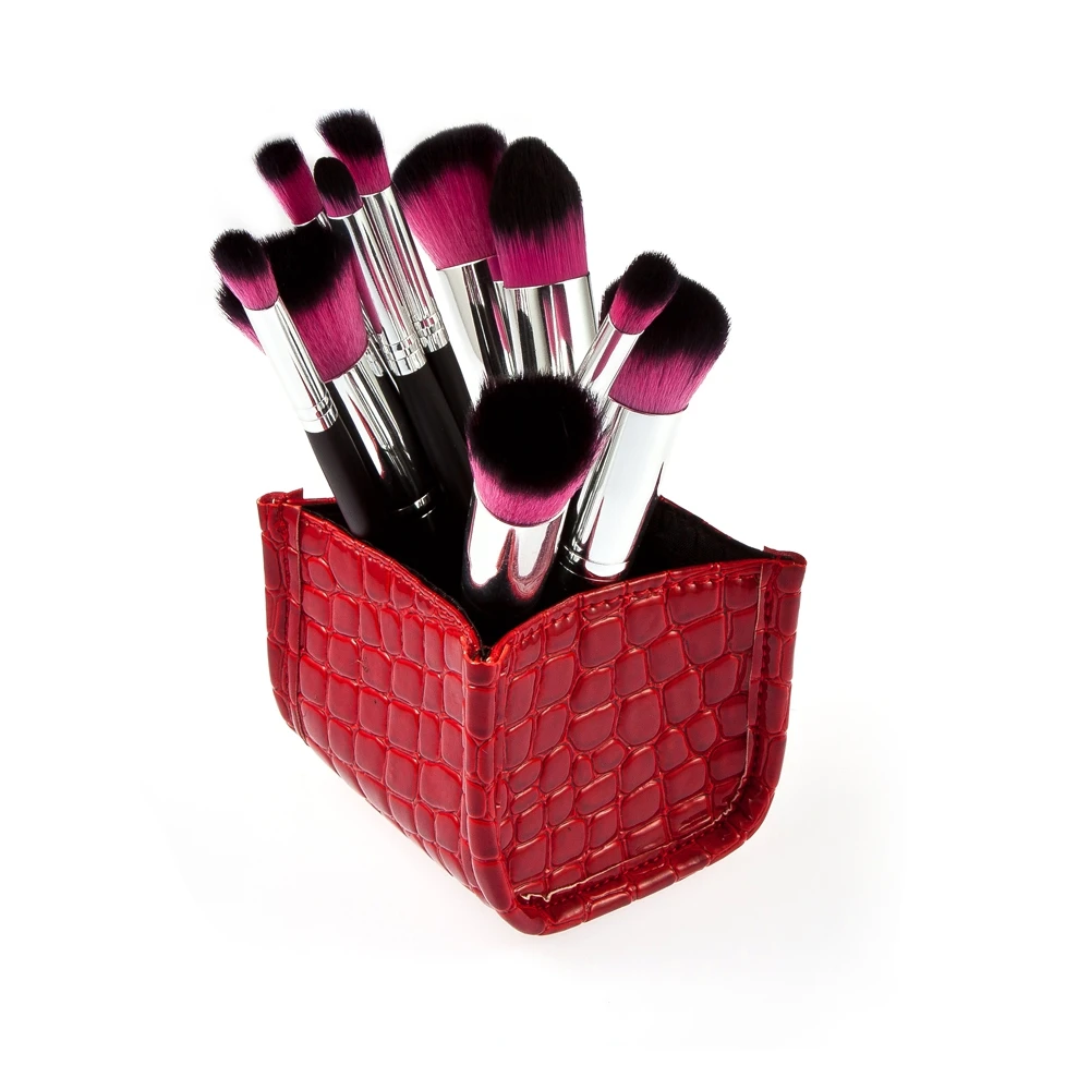 

Fashionable Cosmetic Grade Red Alligator Pattern Storage Box + 10pcs Makeup Brushes