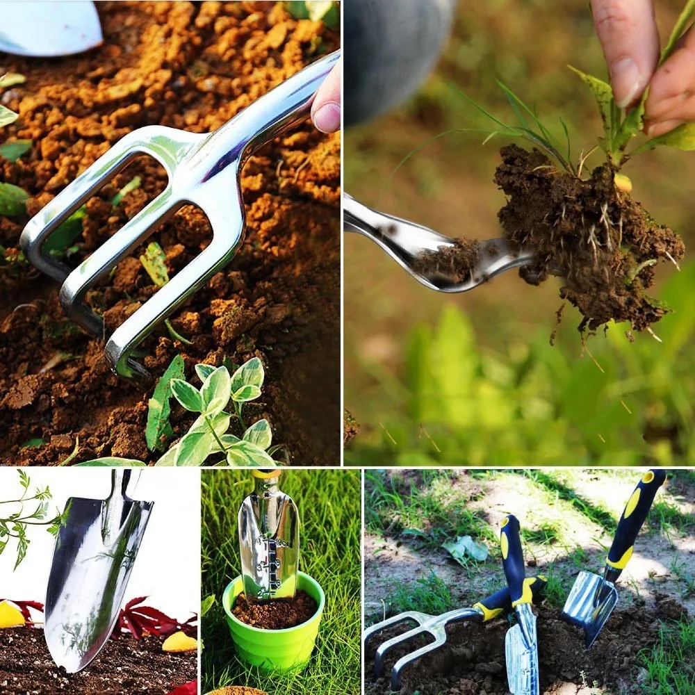 High Strength Aluminum and Silicone Handle 5-Piece Garden tools kit Trowel Cultivator Transplanter Weeding fork Weeder
High Strength Aluminum and Silicone Handle 5-Piece Garden tools kit Trowel Cultivator Transplanter Weeding fork Weeder