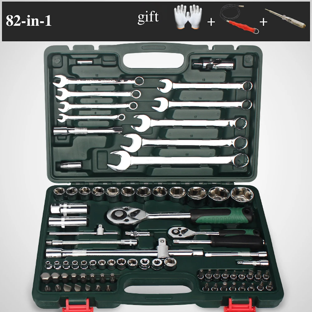 82-in-1 Combination Repair Kit Handtool Set for Auto Motorcycles Generator Engine Tyre Socket Rachet Wrench Hand Tool
82-in-1 Combination Repair Kit Handtool Set for Auto Motorcycles Generator Engine Tyre Socket Rachet Wrench Hand Tool