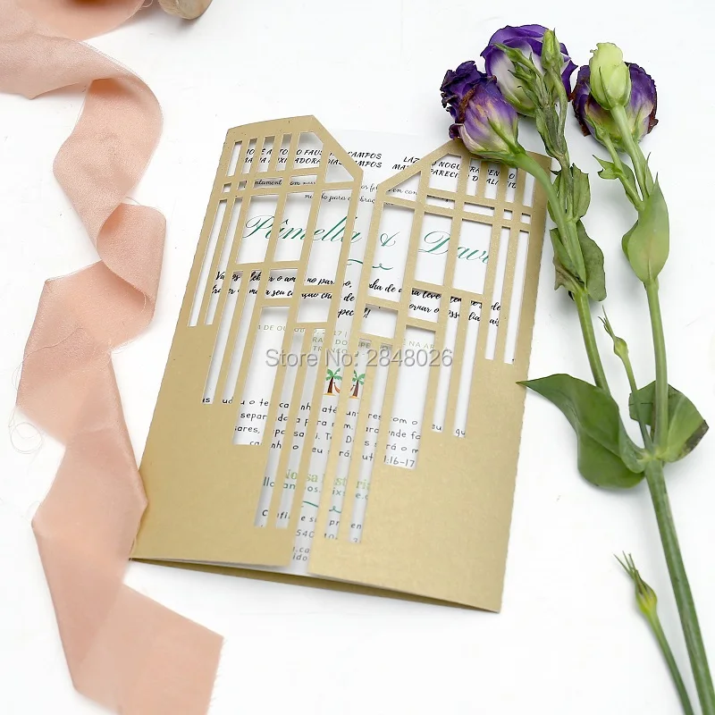 

Золотые ворота лазерная резка свадебные приглашения, большой Гэтсби стильные приглашения, персонализированные ворота складные карты