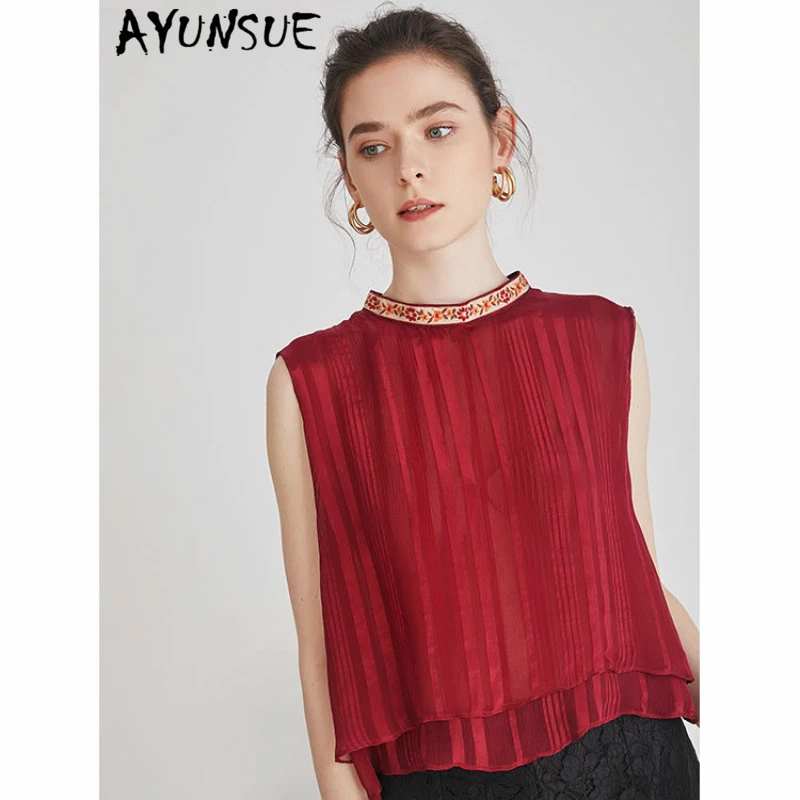 AYUNSUE Summer Real Silk Tops blouse Women Clothes 2020 Casual Vintage Embroidery Mesh Female T-shirt Sleeveless Red Tank LW483
AYUNSUE Summer Real Silk Tops blouse Women Clothes 2020 Casual Vintage Embroidery Mesh Female T-shirt Sleeveless Red Tank LW483