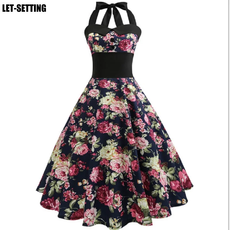 summer hanging neck single-breasted waist print retro large dress vintage style sleeveless floral halter party sexy casual dress
summer hanging neck single-breasted waist print retro large dress vintage style sleeveless floral halter party sexy casual dress