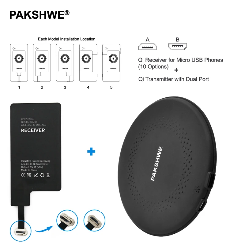 Qi Wireless Charger 5W Kit, Dual-Port Qi Transmitter TI-Solution Receiver for Huawei All Micro USB Smartphones wireless charging
Qi Wireless Charger 5W Kit, Dual-Port Qi Transmitter TI-Solution Receiver for Huawei All Micro USB Smartphones wireless charging