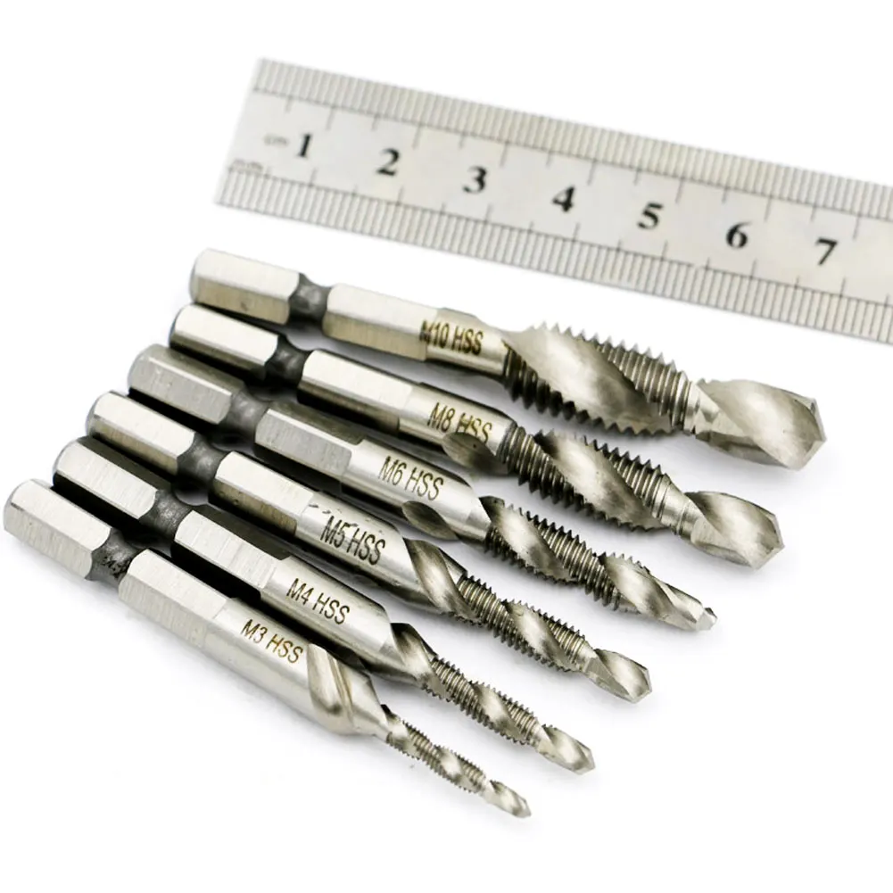 6pcs 1/4 Hex Shank HSS Thread Metric Spiral Screw Hand Plug Composite Tap Drill Bit M3 M4 M5 M6 M8 M10 | Инструменты