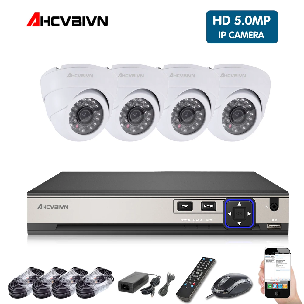 Домашняя система видеонаблюдения 4CH IP камера безопасности PoE NVR комплект CCTV 5MP 4