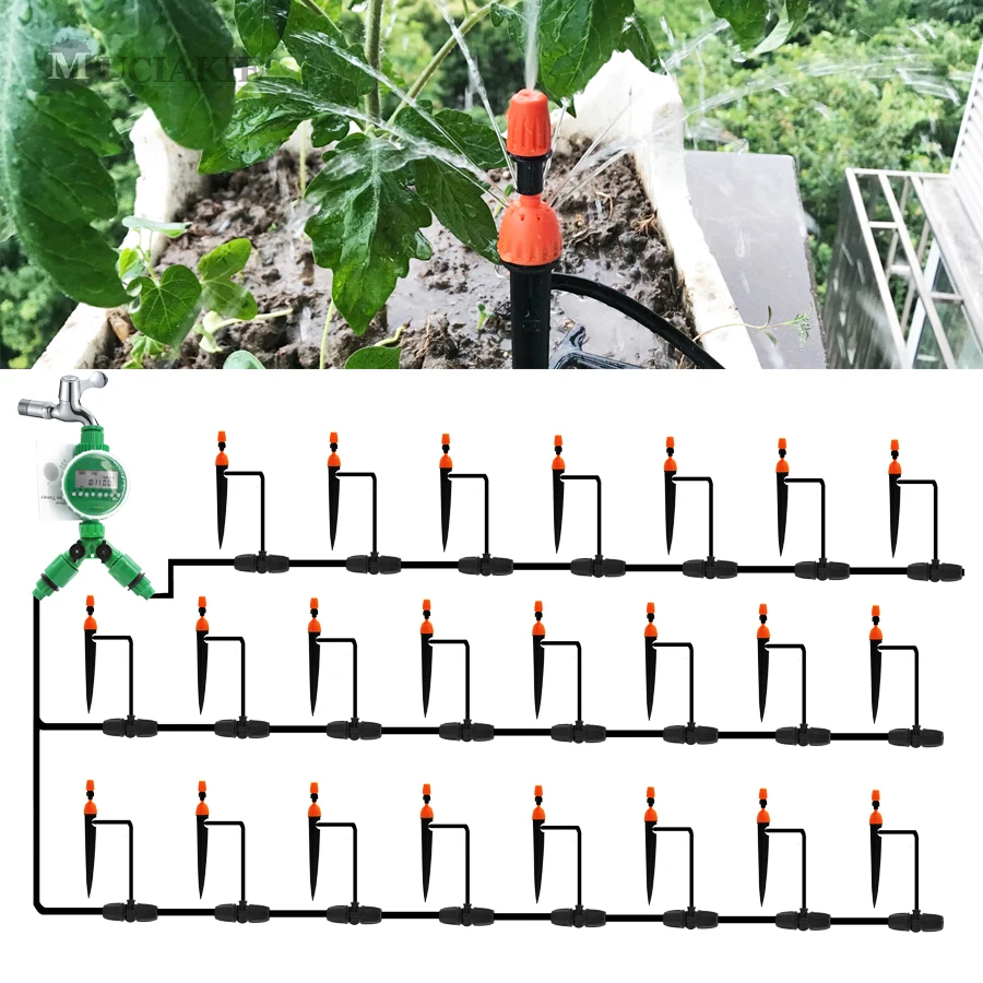 

MUCIAKIE 25M 20M 15M 10M 5M Garden Misting Micro Drip Watering Irrigation System Automatic with Timer Sprinkler Tee 8/11 Hose